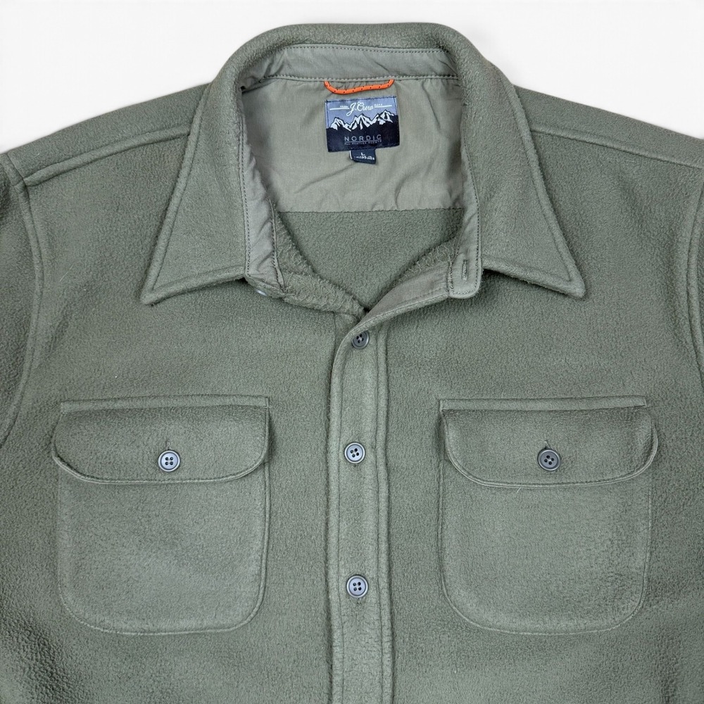J.Crew Nordic Fleece Shirt Jacket Olive Green Mens Large AZ395 FA21 Shacket